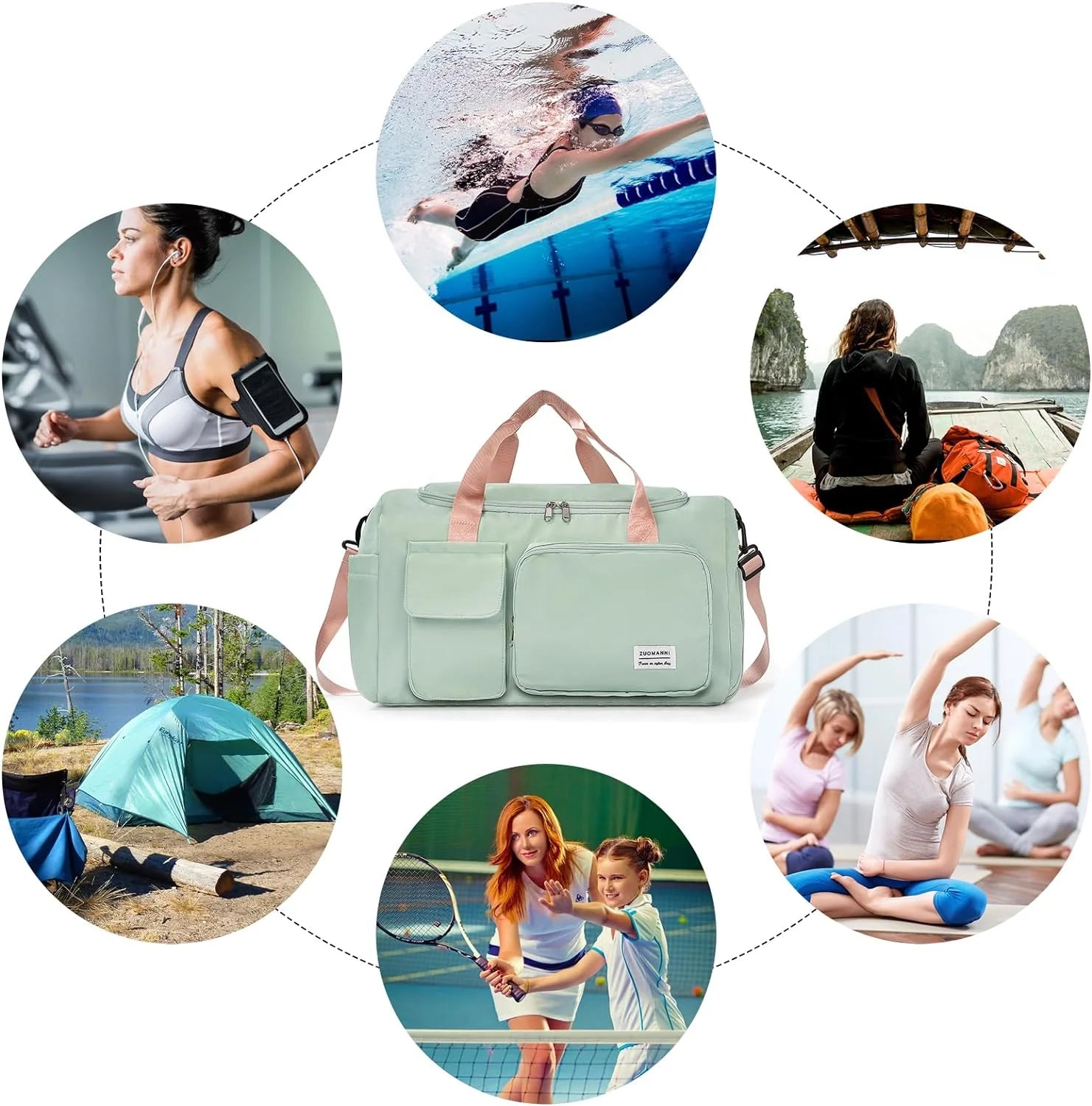 Small Gym Bag for Women, Waterproof Duffle Bag Carry on Weekender Bag with Shoe Compartment & Wet Pocket, Tote Bag for Travel, Workout, Sport